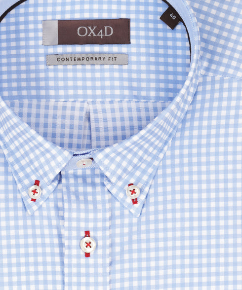 Blauw-wit geruit oxford overhemd met button-down